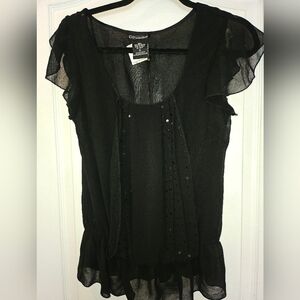 Charlotte Russe Signature Black Sheer Ruffle Blouse NWT  Size S